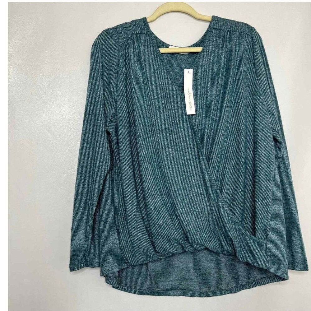 White Willow‎ Womens Teal Heathered Wrap Front Long Sleeve Top Casual Blouse XL